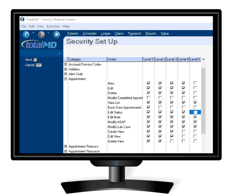 TotalMD software security set up against embezzlement