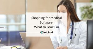 person at computer shopping for medical software